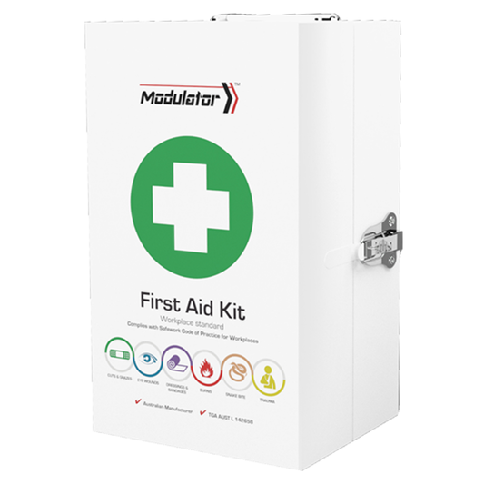 MODULATOR 4 Series Metal Cabinet First Aid Kit – Workplace Plus | 6 Colour-Coded Injury Modules