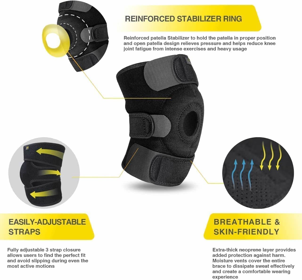 Premium Knee Brace Support for Arthritis & Injury Recovery - Open Patella Design with Adjustable Neoprene Comfort