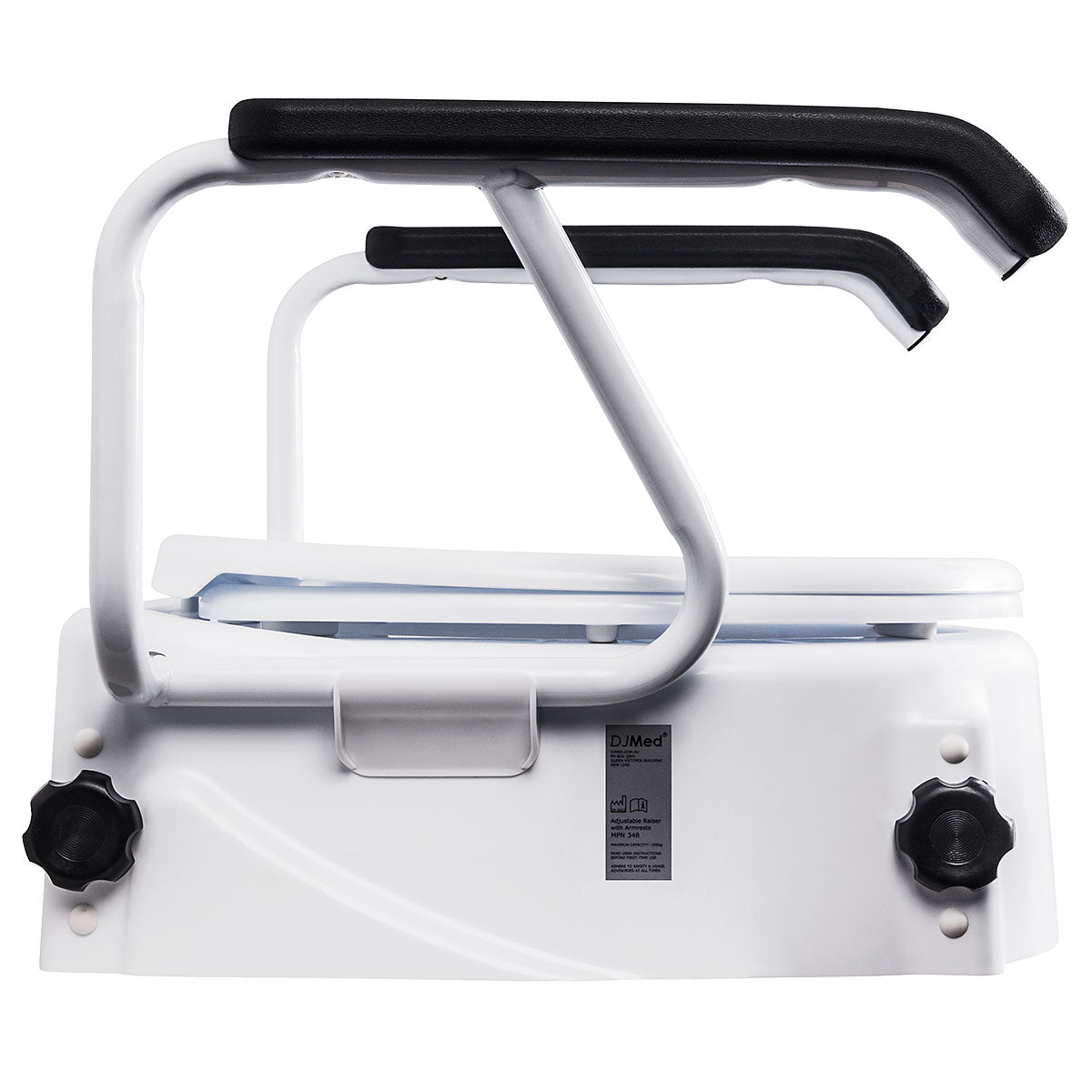 Adjustable Raised Toilet Seat with Armrests for Seniors, Height Adjustable 50-150mm, Fits Standard Aussie Toilets