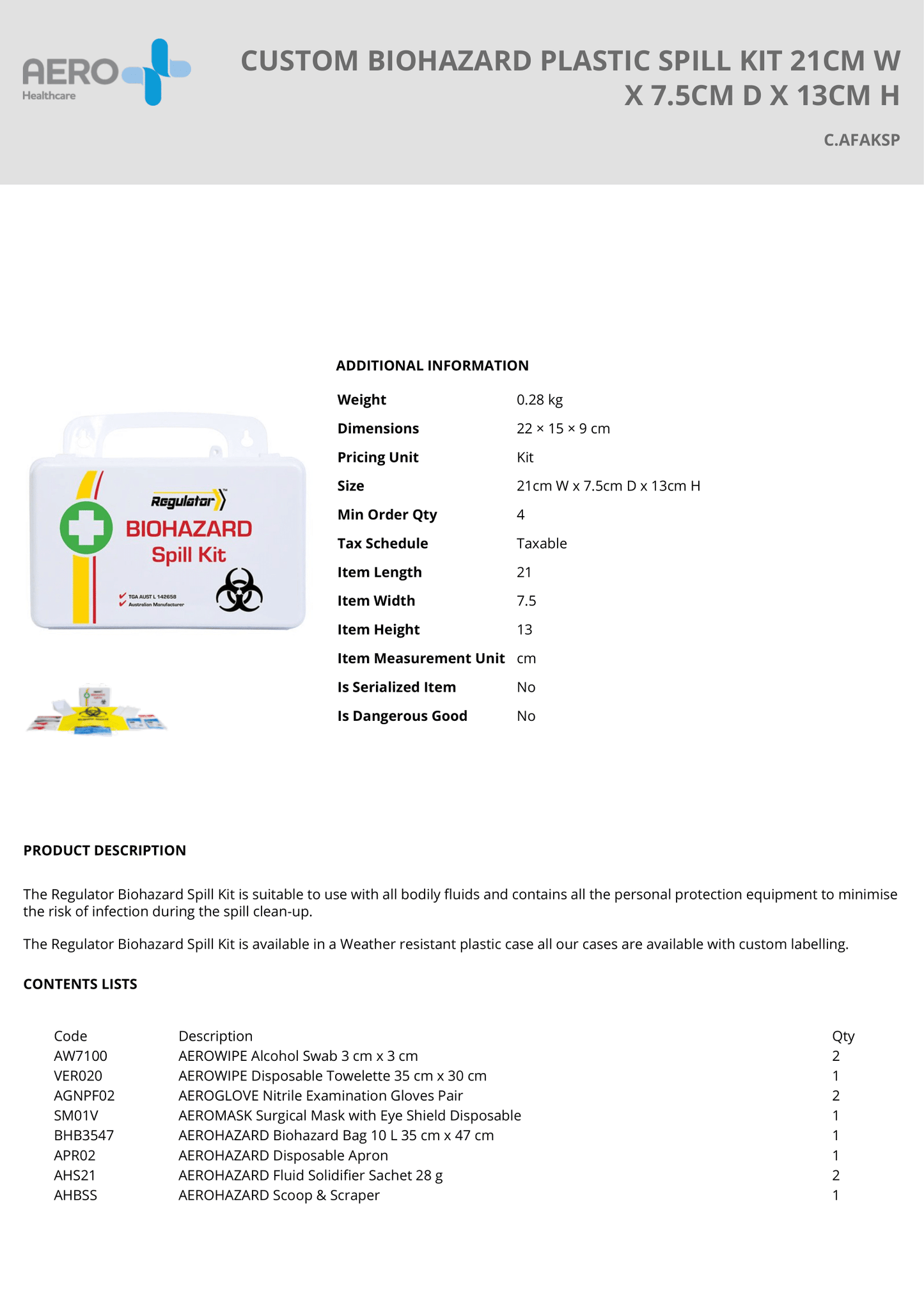 Regulator Biohazard Spill Kit – Plastic Case | Safe Bodily Fluid Clean-Up with PPE