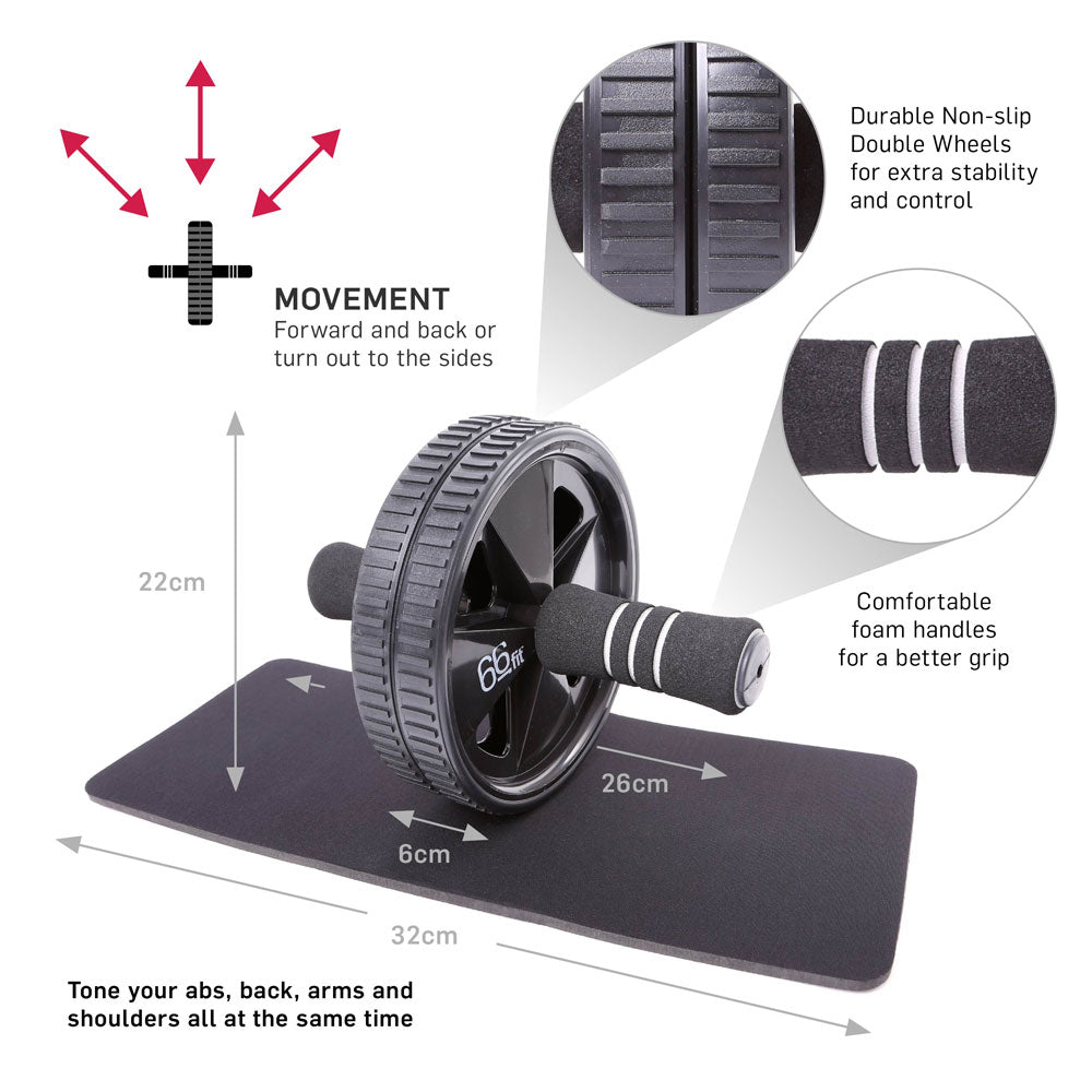 66fit Abdominal Roller Wheel & Kneel Pad for Core Strength Training | Home Fitness Essential