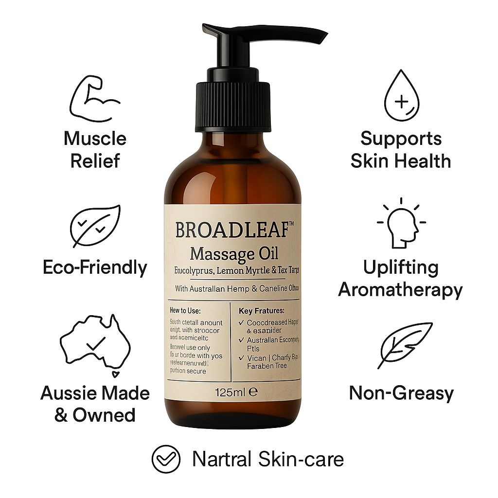 Premium Hemp & Camelina Massage Oil – Natural Australian Botanical Blend with Eucalyptus, Lemon Myrtle & Tea Tree – 100% Vegan, Fast-Absorbing, Non-Greasy