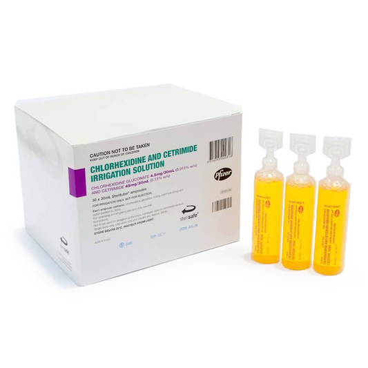 Chlorhexidine & Cetrimide Irrigation Solution 30 mL Ampule with Twist Top - Medical Grade Antiseptic