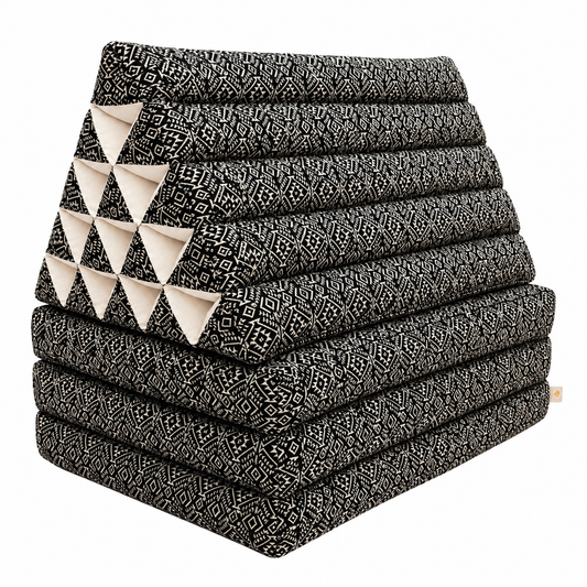 Large Thai Triangle Pillow – 3 Fold Floor Cushion | Handmade Thai Lounge Mat & Backrest | 100% Kapok Filled