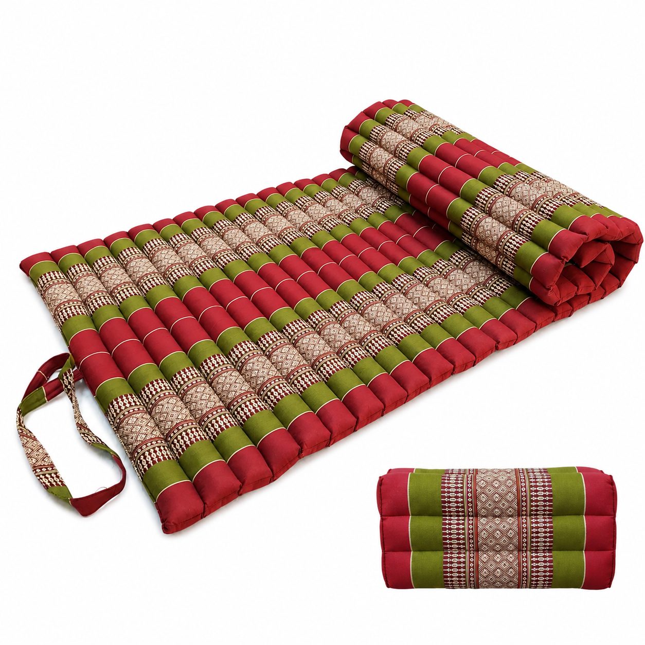 Roll Up Foldable Mattress + Kapok Pillow Block Set - Handmade Thai Daybed & Yoga Mat