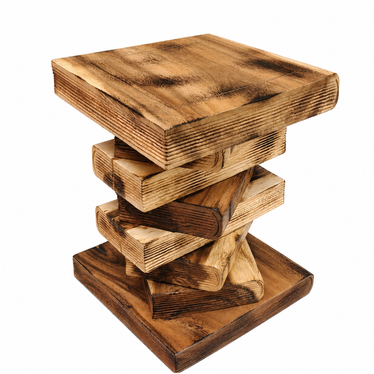 Book Stack Raintree Wood Bedside Table - Clear Finish