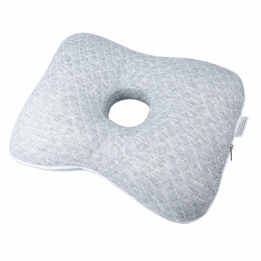 Grey Ear Pillow with Hole for Side Sleepers - Pressure Relief Washable Cover