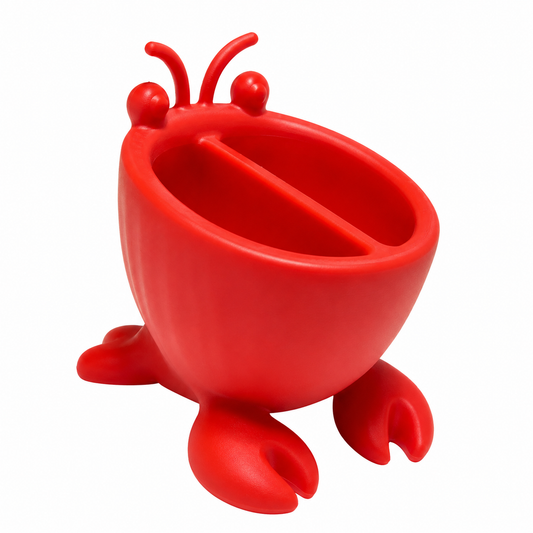 3D-printed crab-shaped toiletries storage box, red.