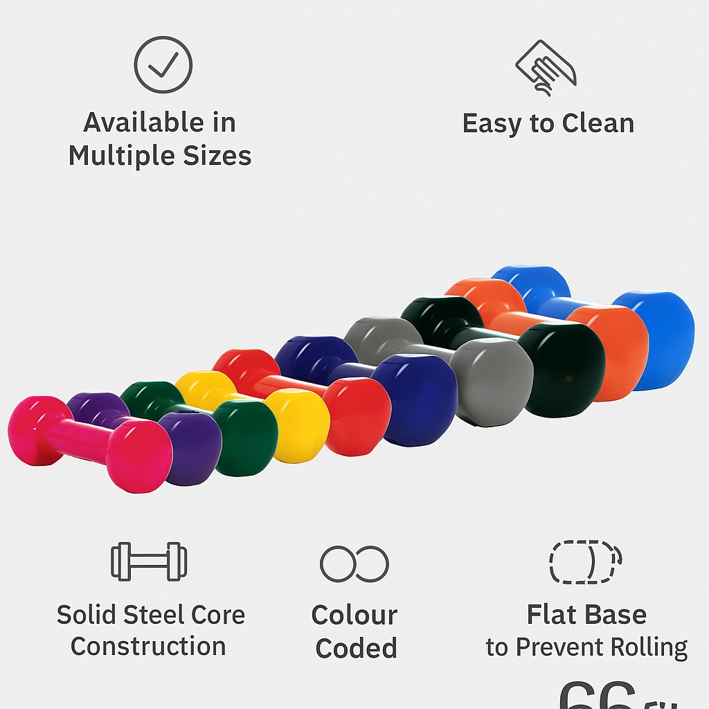 Vinyl Coated Dumbbells – Individual Weight (0.5kg–7kg) – Ideal for Home Workouts & Strength Training