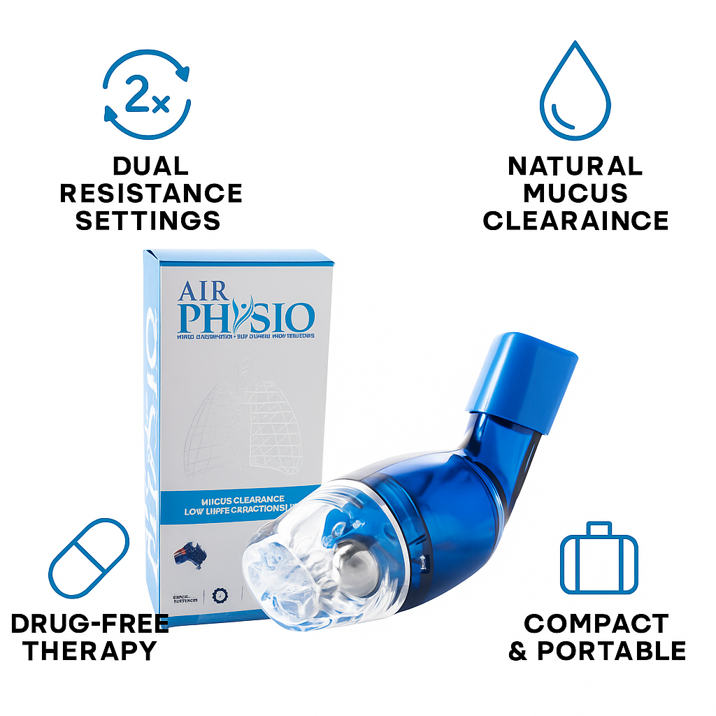 AirPhysio Low Lung Capacity Device – Natural Mucus Clearance & Lung Expansion Aid – Australian Made OPEP Therapy for COPD, Asthma, Bronchiectasis