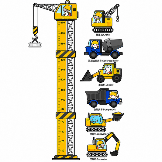 Babies Growth Height Chart Removable Bedroom Wall Stickers Decals Construction Vehicles