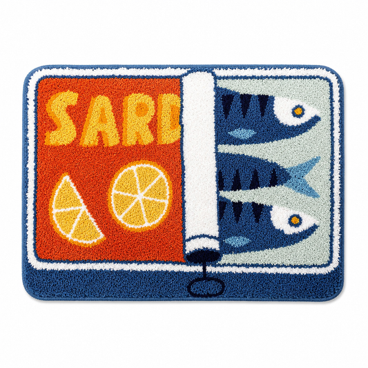 Sardine Can Bath Mat - Soft Washable Non-Slip Rug with Funny Fish Design