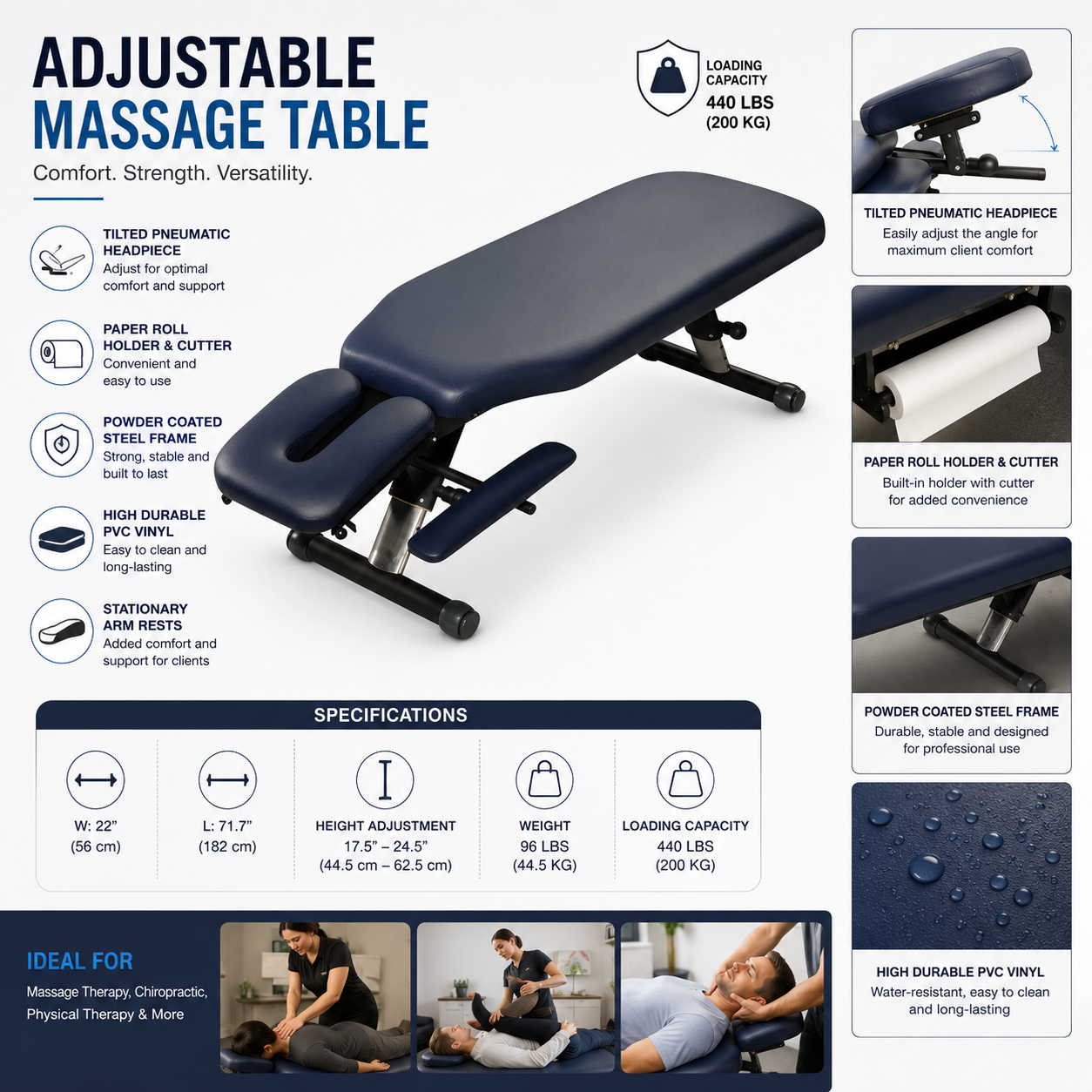 Fixed Height Treatment Table with Pneumatic Headpiece