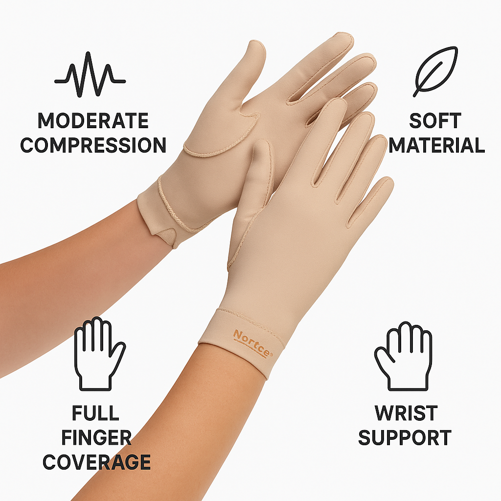Norco Edema Gloves - Full Finger, Over Wrist - Soothing Compression Gloves for Arthritis & Swelling Relief (15-25mmHg)