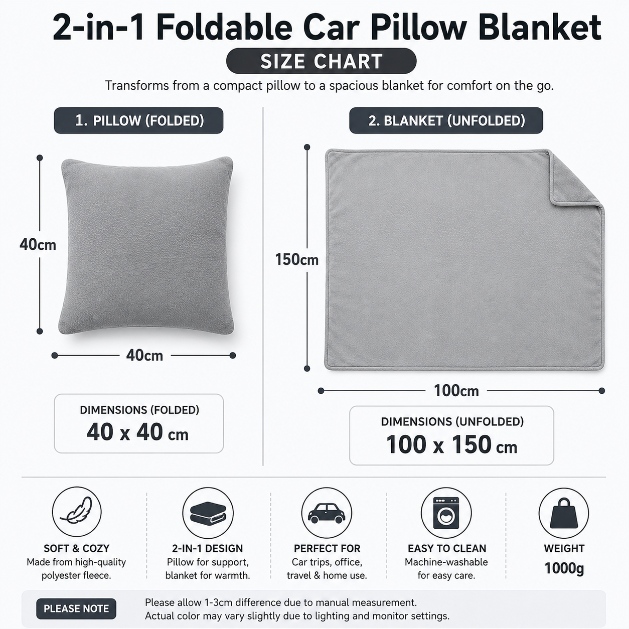 Red Cap Bear 2-in-1 Foldable Car Pillow Blanket - Cozy 40x40cm Pillow, Unfolds to 100x150cm Blanket for Travel and Office Naps