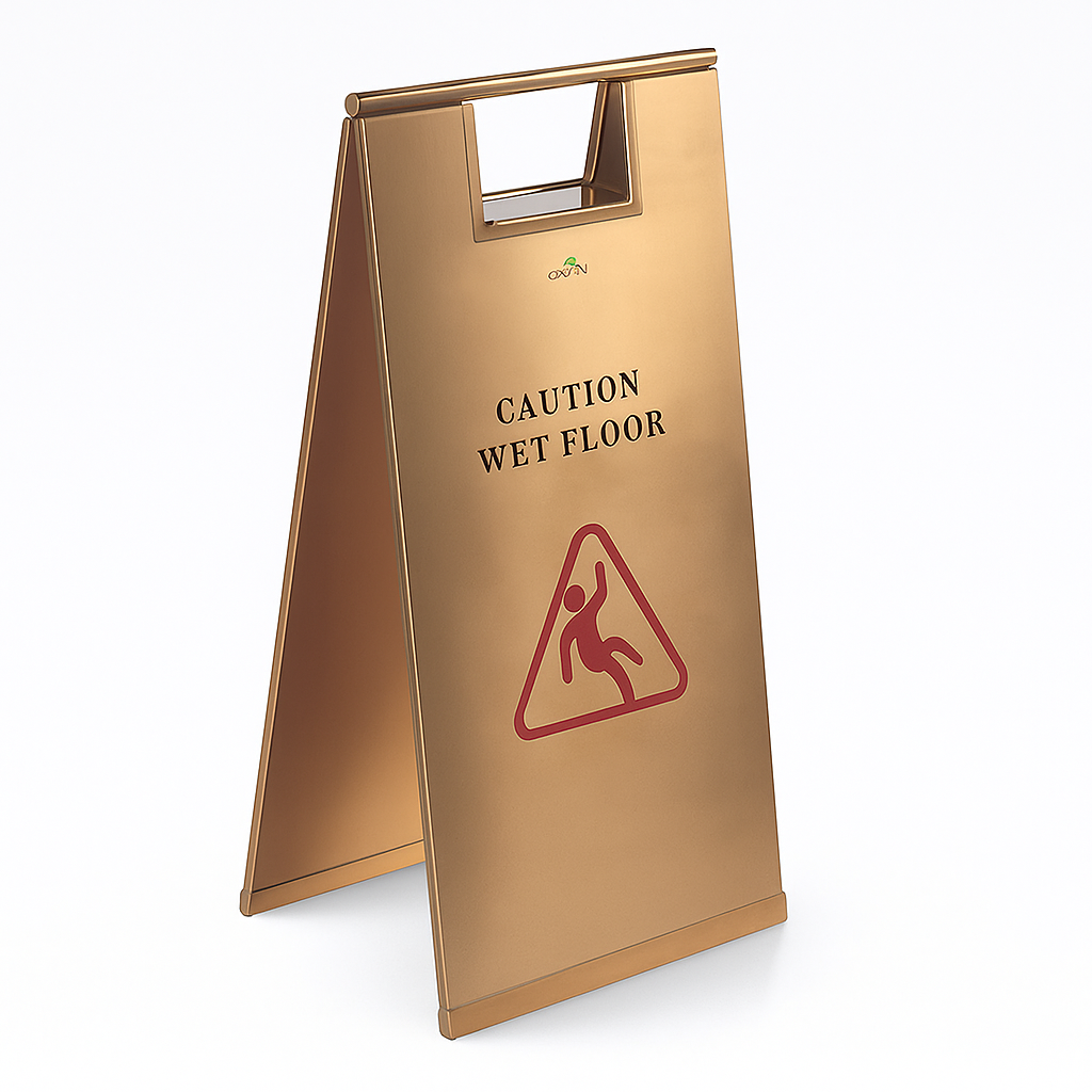 Premium Stainless Steel Wet Floor Sign - Gold