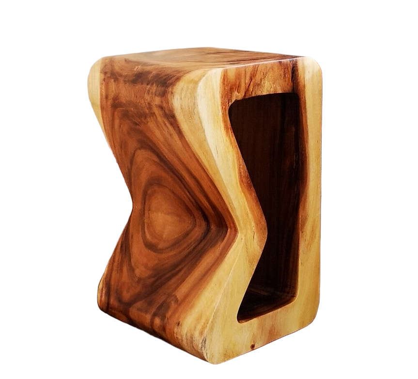 Wooden stool with a natural grain pattern on a white background