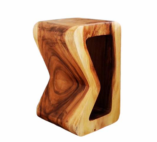 Wooden stool with a natural grain pattern on a white background