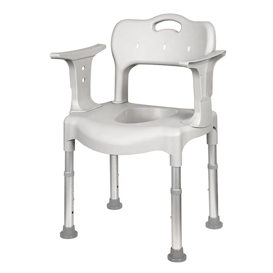 3-in-1 Commode Shower Chair with Adjustable Height and Removable Bucket for Seniors and Disabled