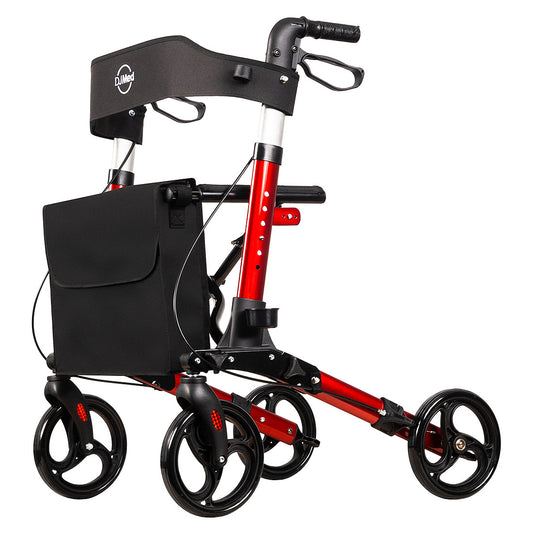 Euro Walker 4-Wheeled Rollator - Lightweight, Adjustable Aluminium Walker with Padded Seat