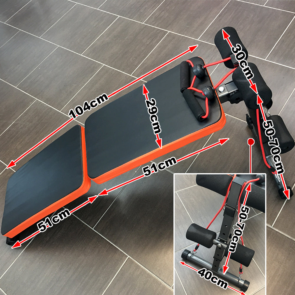 Adjustable foldable sit-up bench with padded backrest and silver steel frame