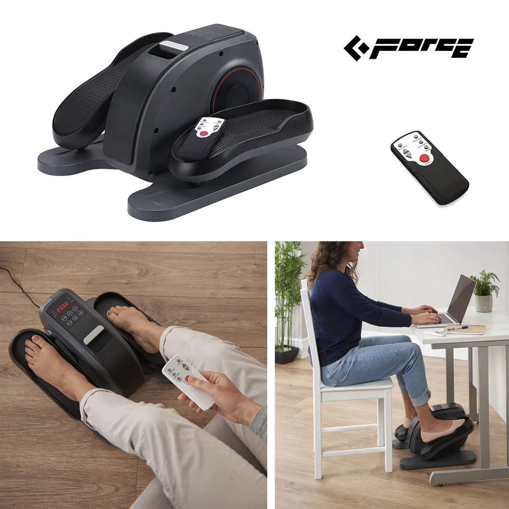 FORCE under desk electric elliptical pedal trainer with LCD display in black and red
