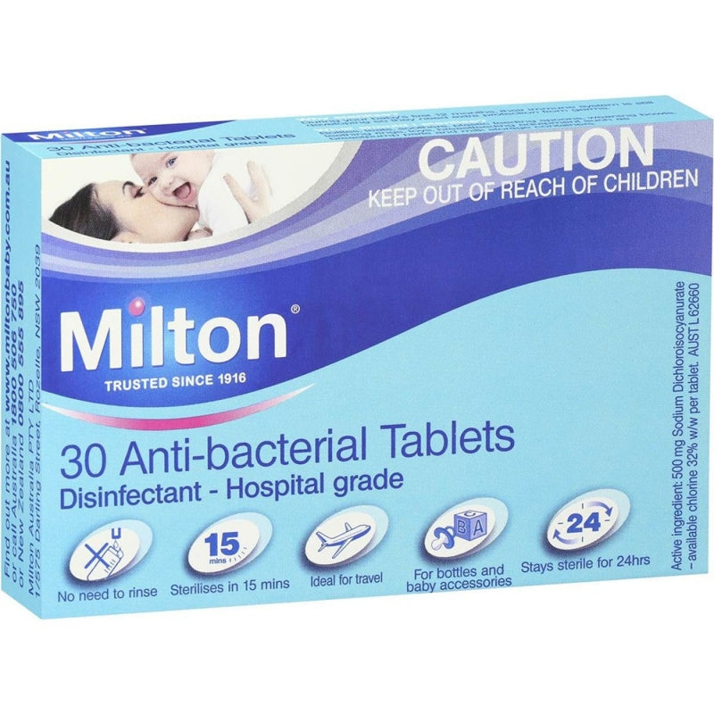 Milton Antibacterial Tablets 30 Pack - Effective 24-Hour Sterilisation Solution