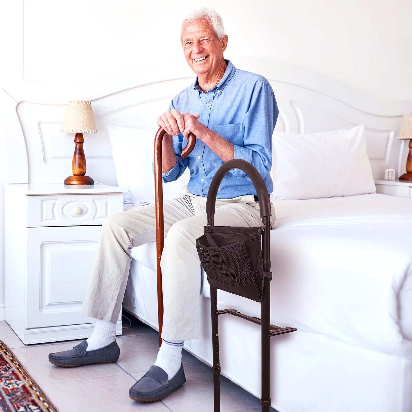 Height Adjustable Bed Rail with Pouch for Added Support | Fits Most Australian Beds