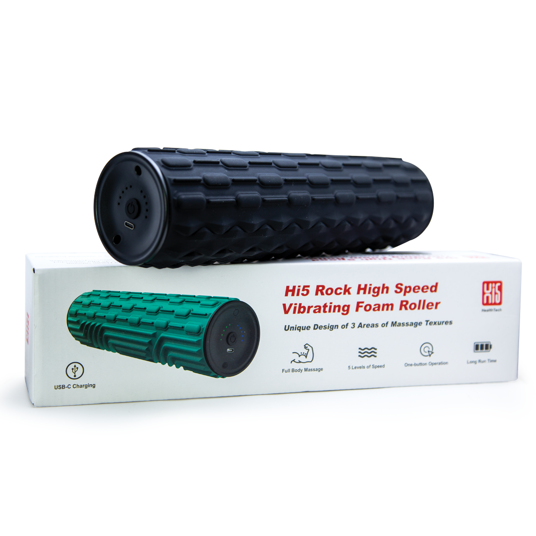 Hi5 Black Vibrating Foam Roller for Gym & Training - 5 Speeds, Rapid Muscle Recovery, Rechargeable
