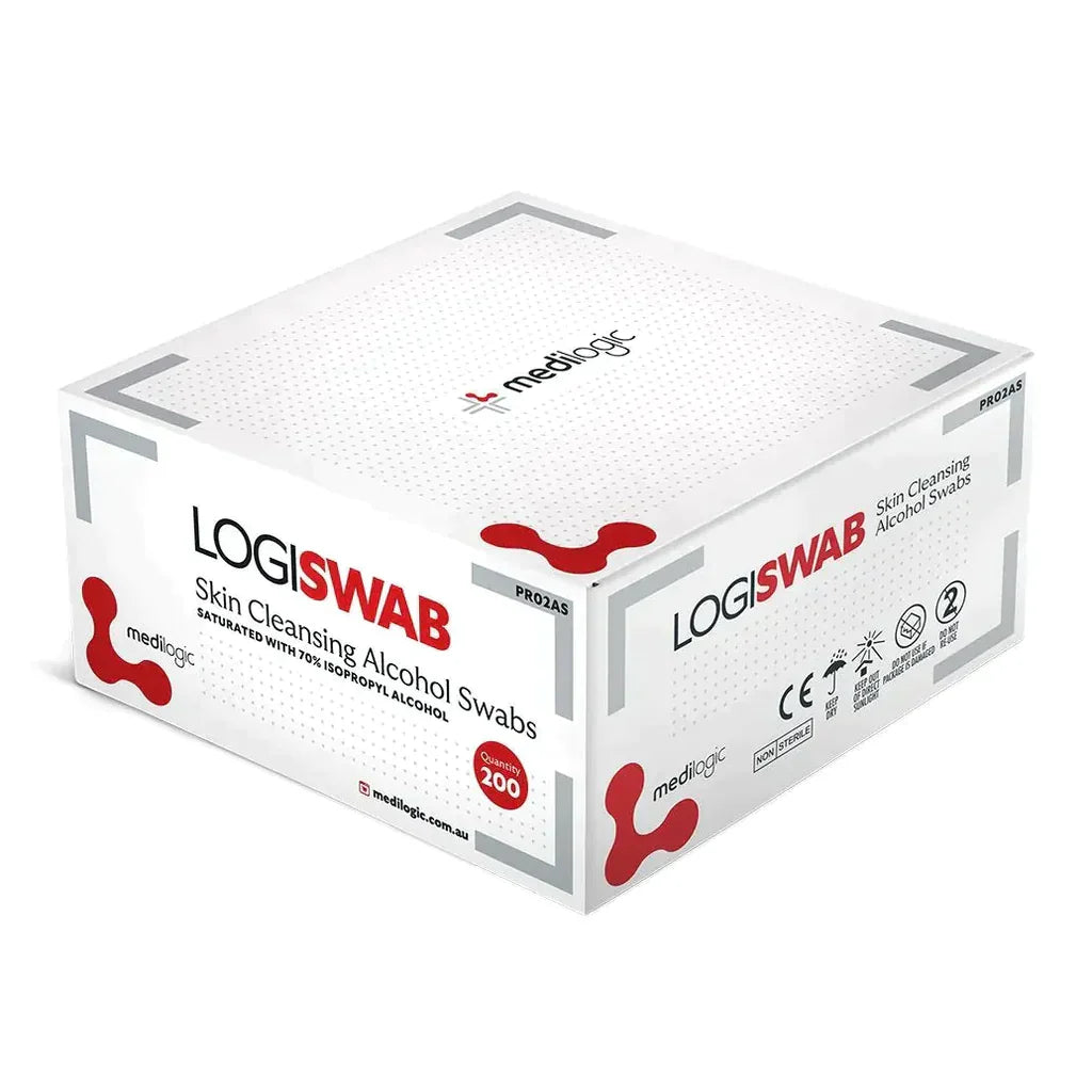 LOGISWAB Skin Cleaning Alcohol Swabs - Box 200, Individually Packed Alcohol Swabs for Skin Cleansing