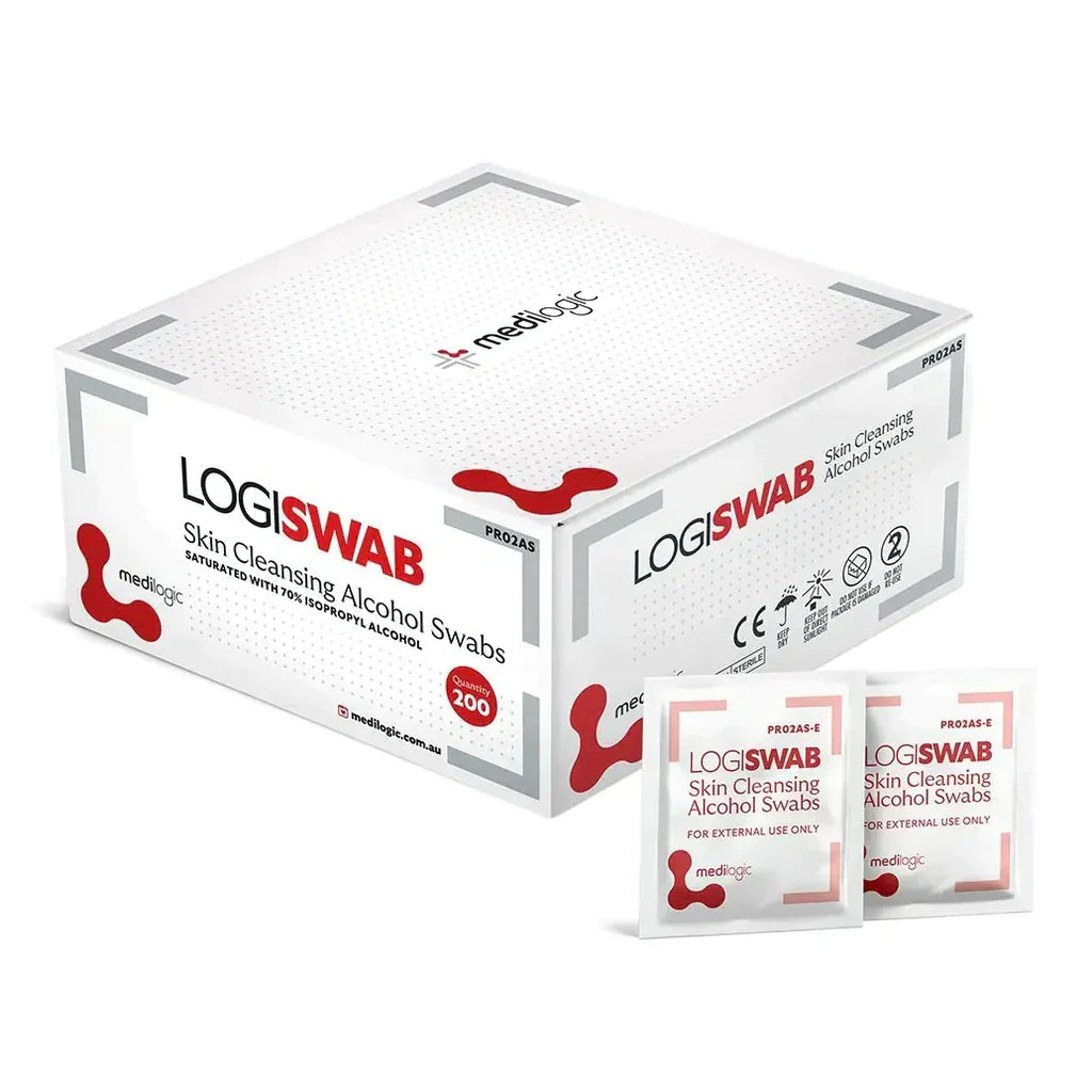 LOGISWAB Skin Cleaning Alcohol Swabs - Box 200, Individually Packed Alcohol Swabs for Skin Cleansing