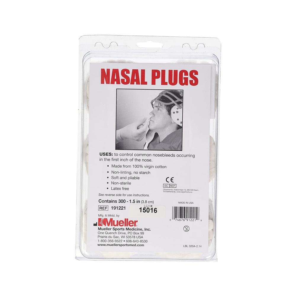 Mueller Cotton Nasal Plugs - Stop Nosebleeds Fast, 100% Virgin Cotton, Pack of 300