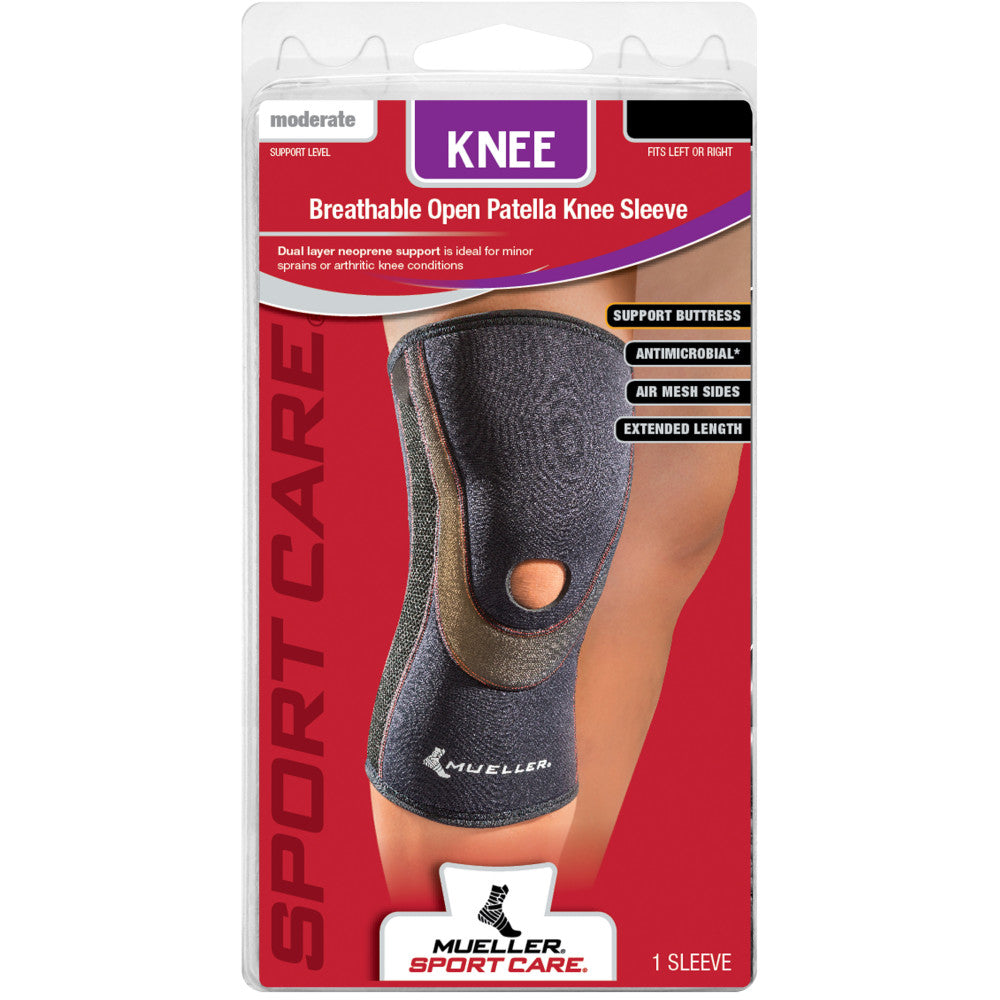 Mueller Breathable Open Patella Knee Sleeve - Support for Weak or Injured Knees, Sport & Recovery Gear