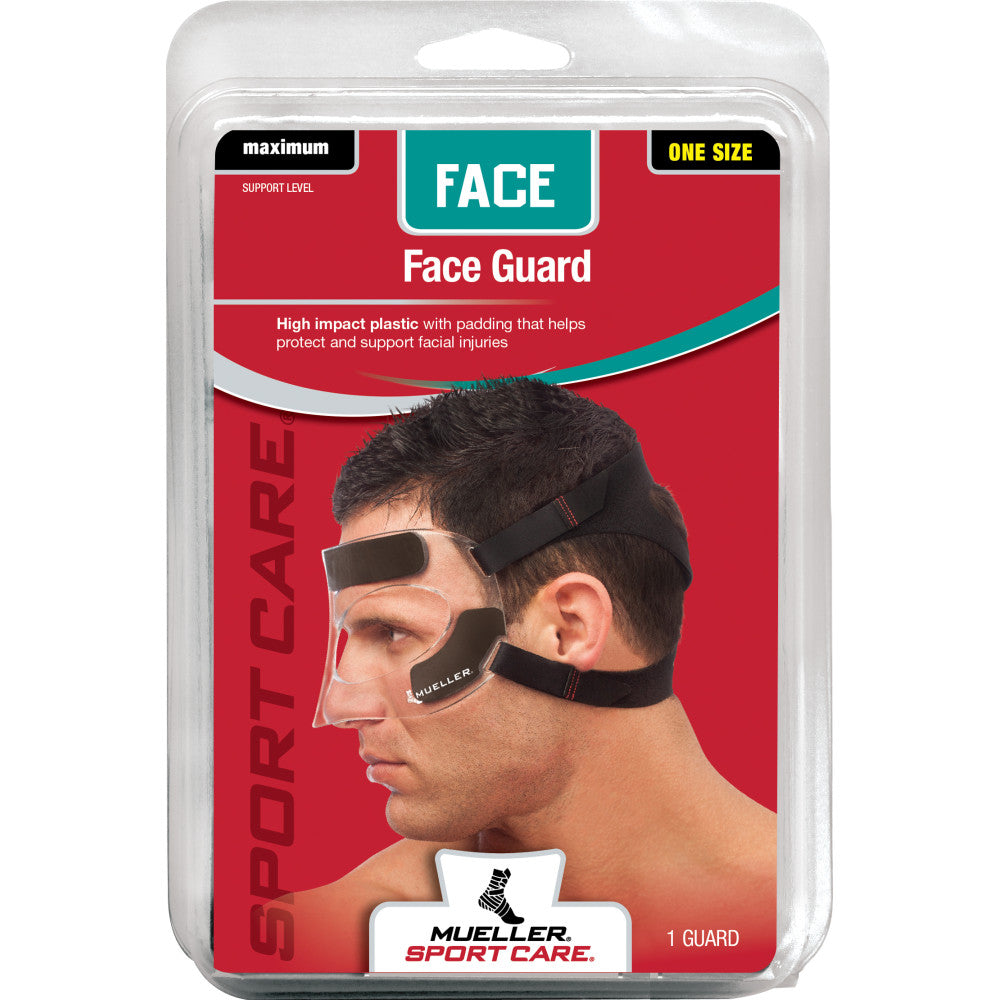 Mueller Face Guard for Nose & Face Injury Protection | Clear, One Size Fits Most | Ideal for Sports & Fitness