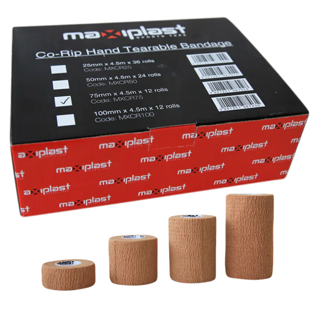 Maxiplast Co-Rip Hand Tearable Bandage 5cm x 10m - Easy Use Sports Strapping for Injury Support