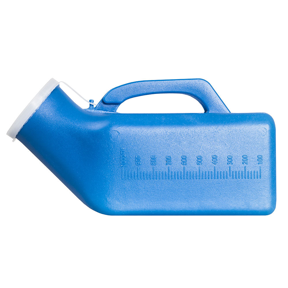 Portable Male Urinal Bottle with Lid - 1000 mL Capacity, Ergonomic Handle, Spill-Resistant for Travel, Home & Hospital Use