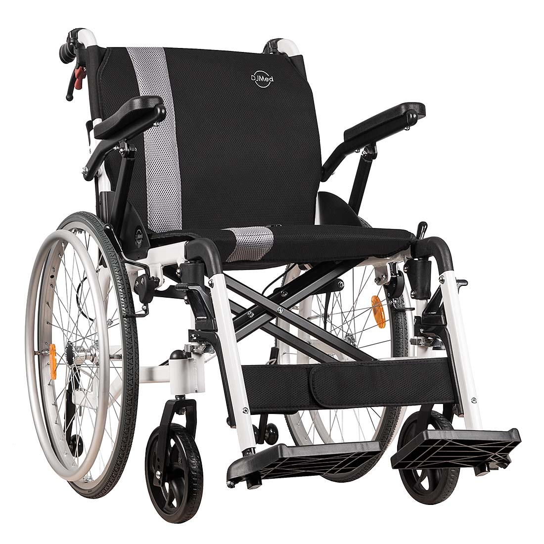 Lightweight Self-Propelled Wheelchair - Fully Featured, Anti-Tip, White Aluminium Frame