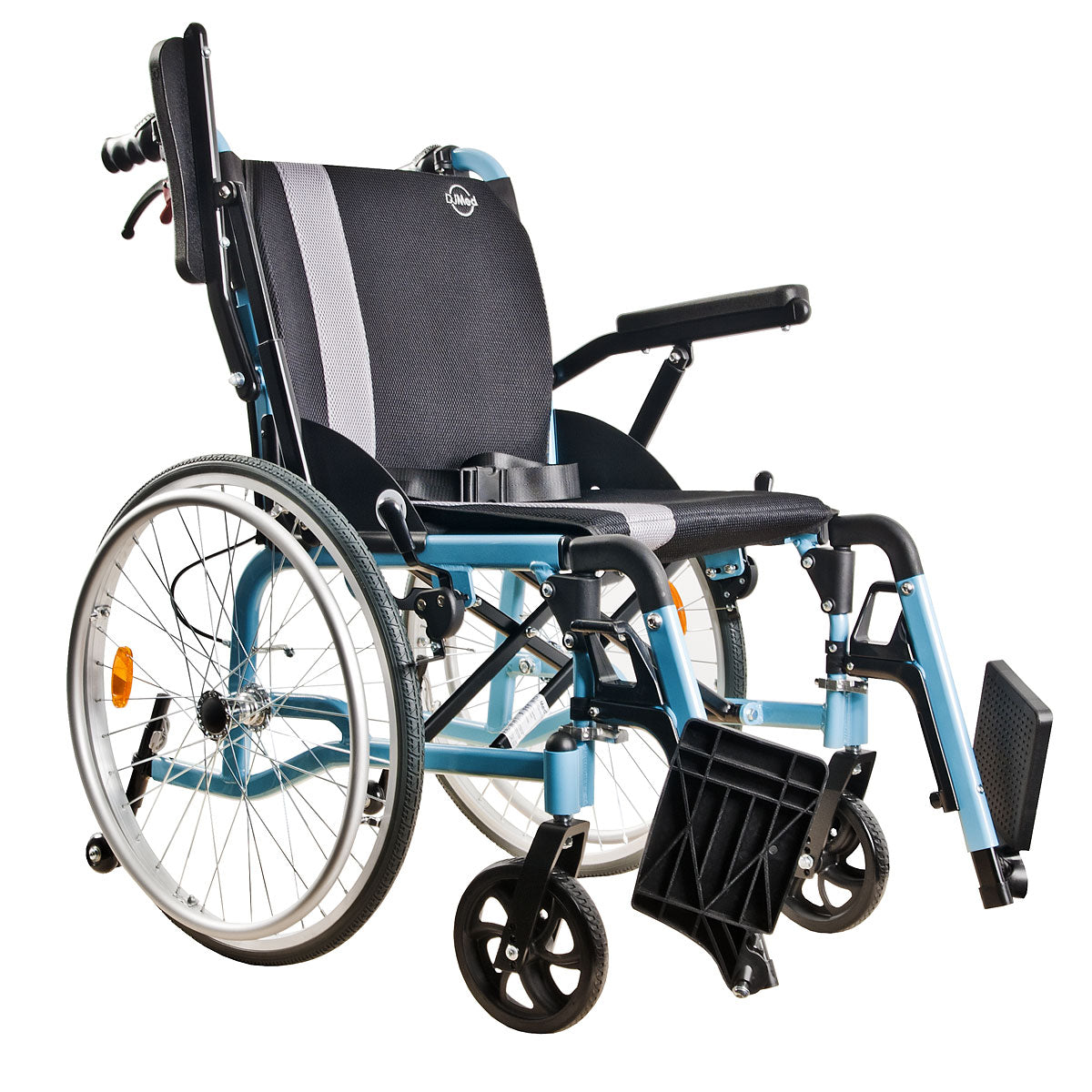 Lightweight Self-Propelled Wheelchair - Light Blue, TGA Certified, Aluminium Frame, Puncture-Proof Wheels