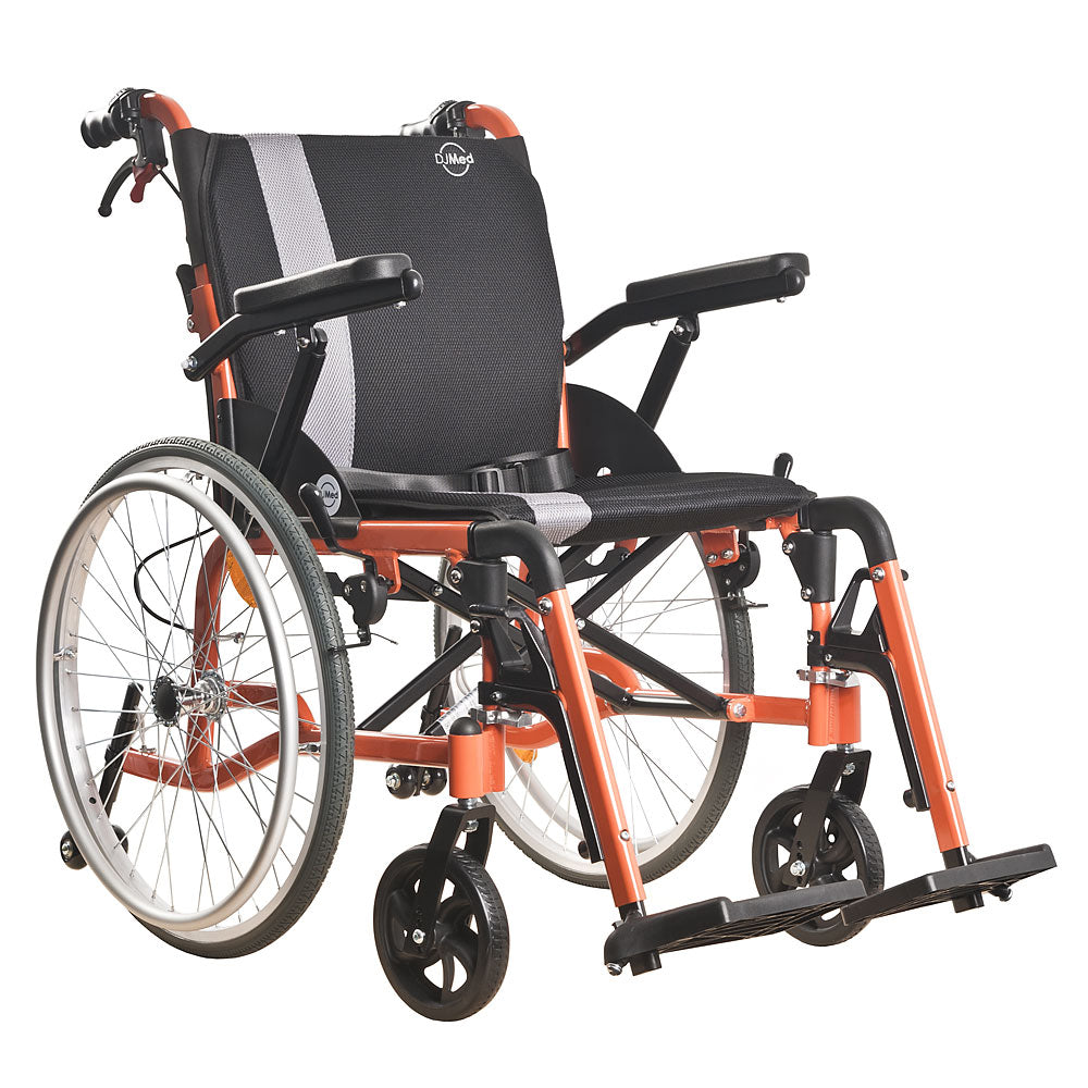 Self-Propelled Wheelchair - Lightweight Aluminium Frame with TGA Certification, 22-Inch Puncture-Proof Wheels - Orange