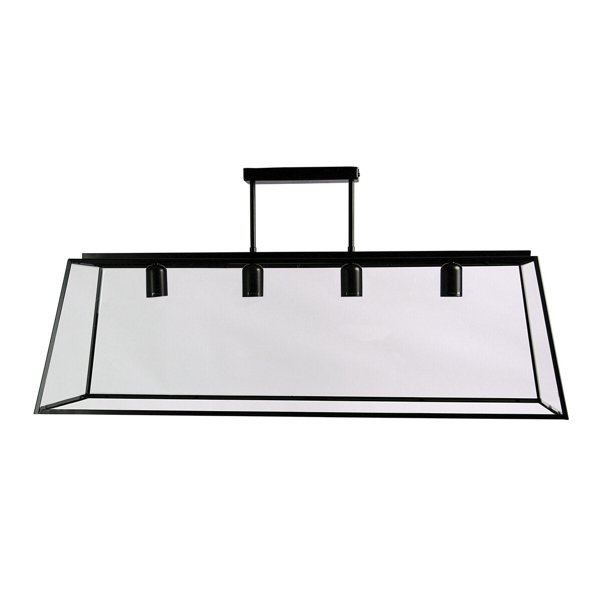 Oriel EATON.100 four-light pendant with matt black frame and clear glass panels