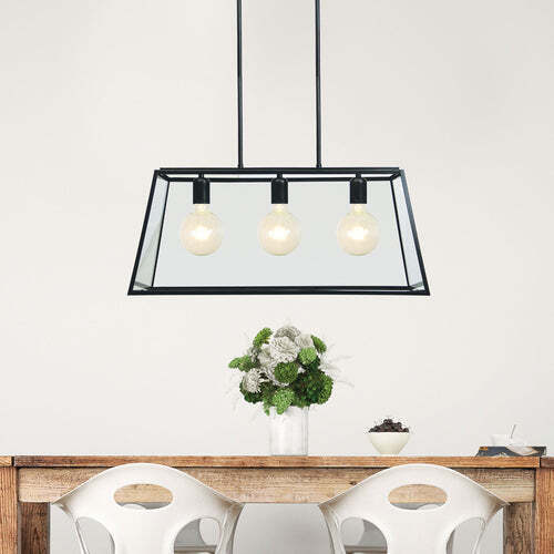 Oriel EATON.100 four-light pendant with matt black frame and clear glass panels