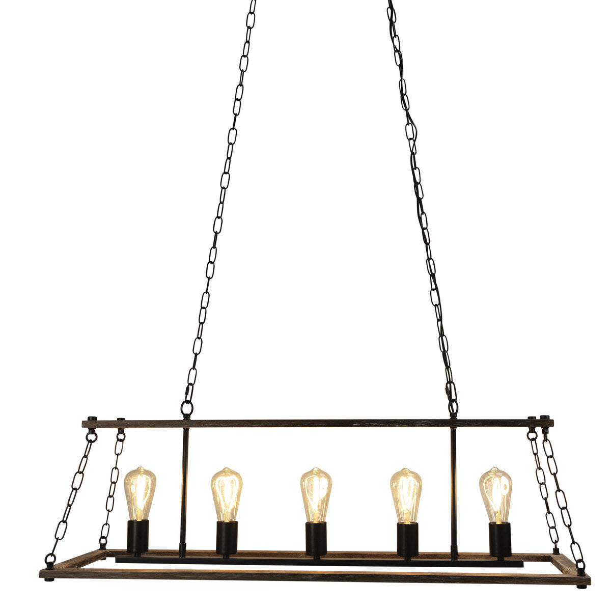 Oriel ISLAND five-light distressed timber pendant in natural and black finish