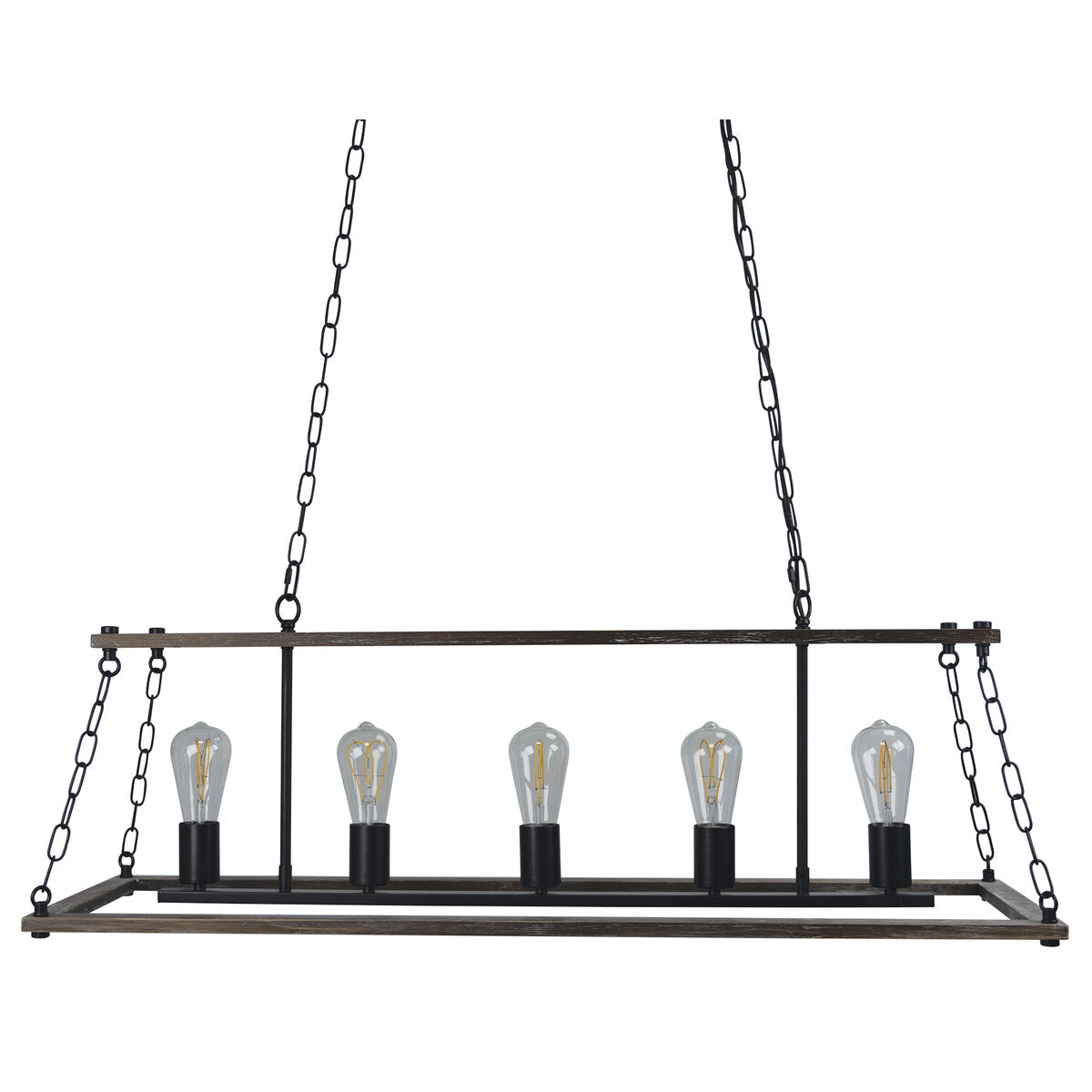 Oriel ISLAND five-light distressed timber pendant in natural and black finish