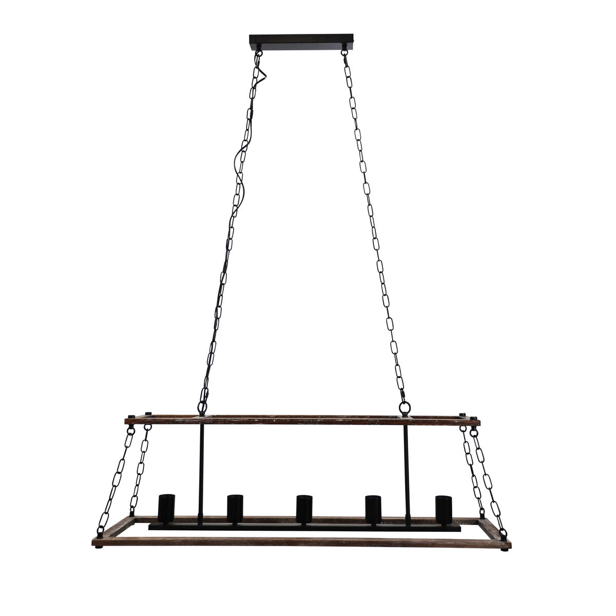 Oriel ISLAND five-light distressed timber pendant in natural and black finish