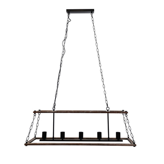 Oriel ISLAND five-light distressed timber pendant in natural and black finish