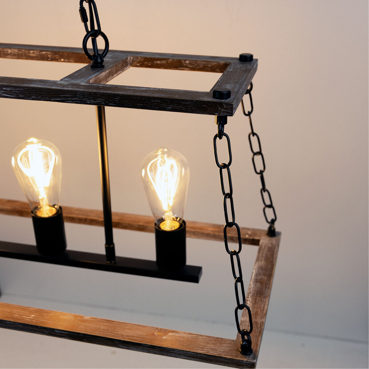 Oriel ISLAND five-light distressed timber pendant in natural and black finish