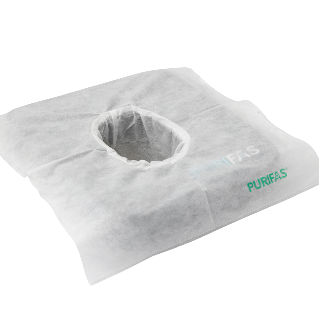 Purifas FaceShield™ – Box of 100 Disposable Face Cradle Covers, 100% Face Hole Coverage, Soft & Recyclable, Ideal for Massage & Therapy Beds
