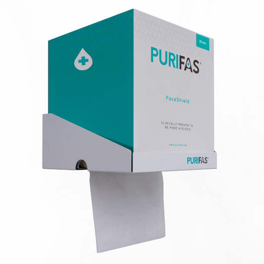 Purifas FaceShield™ Wall Mount – 21x24x10cm, White Powder-Coated Steel, Easy Installation, Clutter-Free Dispensing