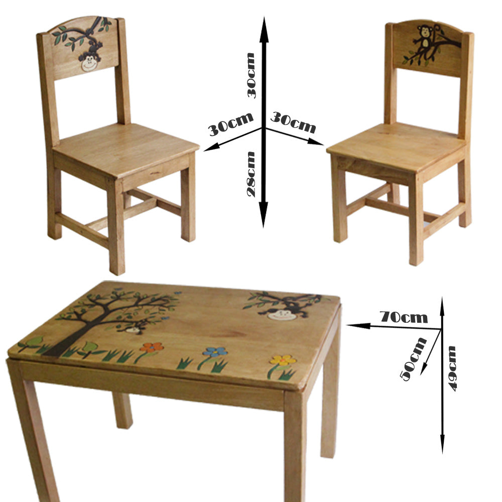 Monkey Land Kids Table & Chairs Set – Handmade Solid Hardwood