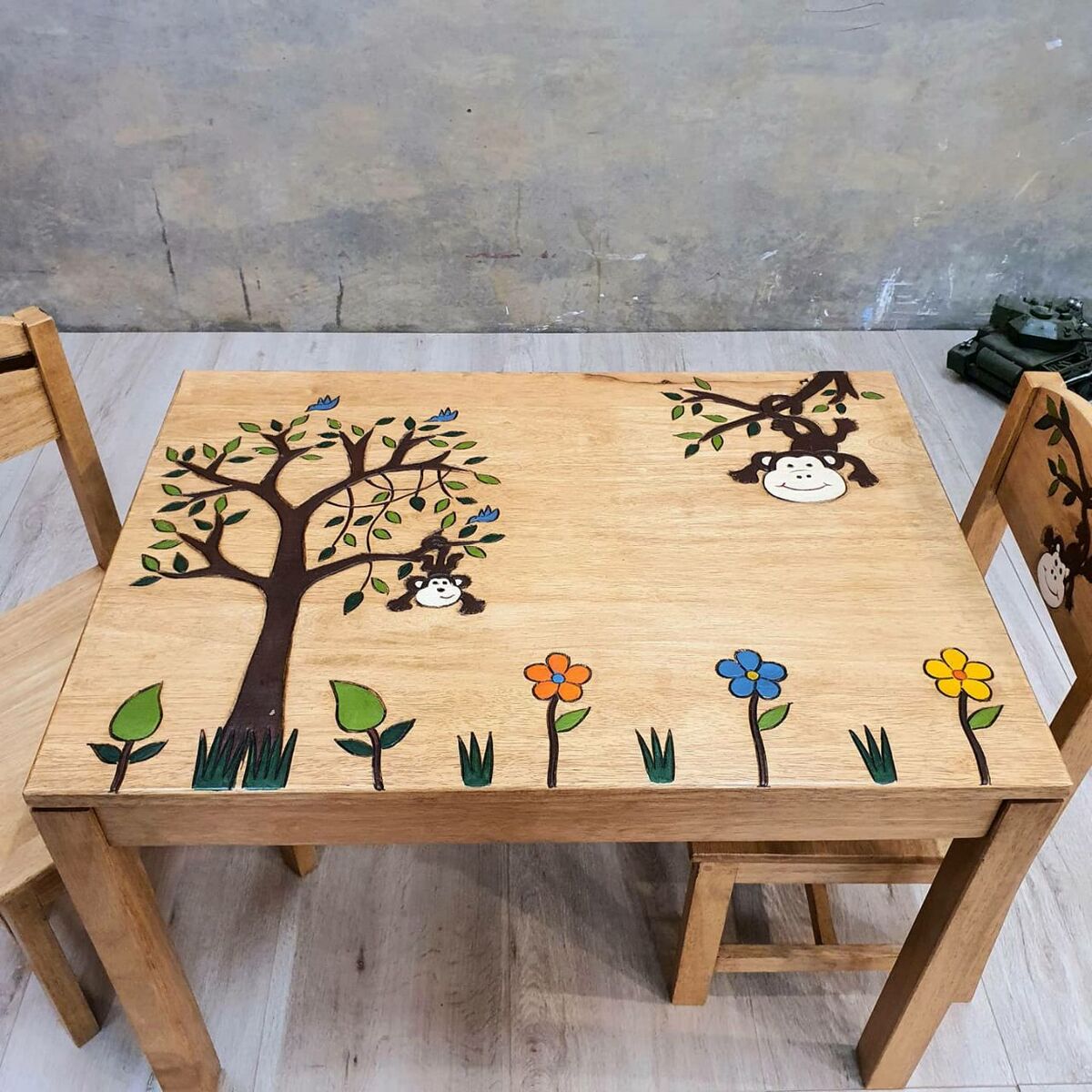 Monkey Land Kids Table & Chairs Set – Handmade Solid Hardwood